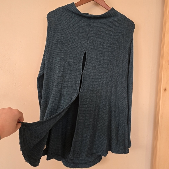 We The Free Tops - We The Free Lover Teal Tunic Split Back Frayed Hem Cowl Neck Long Sleeve Size S